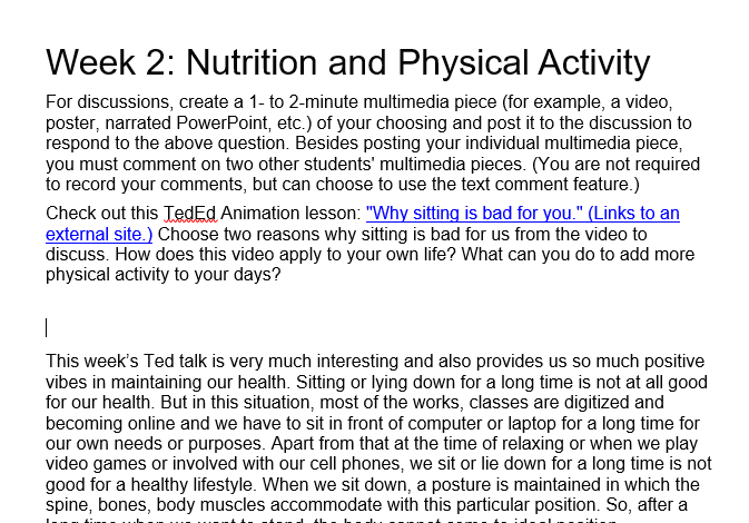 Week 2: Nutrition and Physical Activity